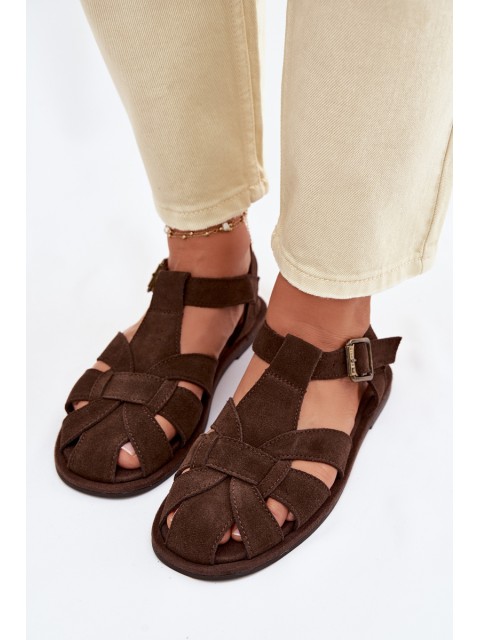 Women's Flat Natural Suede Sandals Big Star TT274249 Chocolate