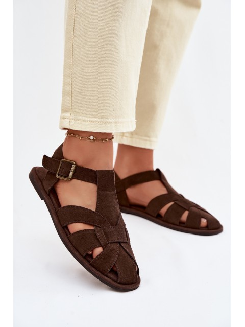 Women's Flat Natural Suede Sandals Big Star TT274249 Chocolate 2