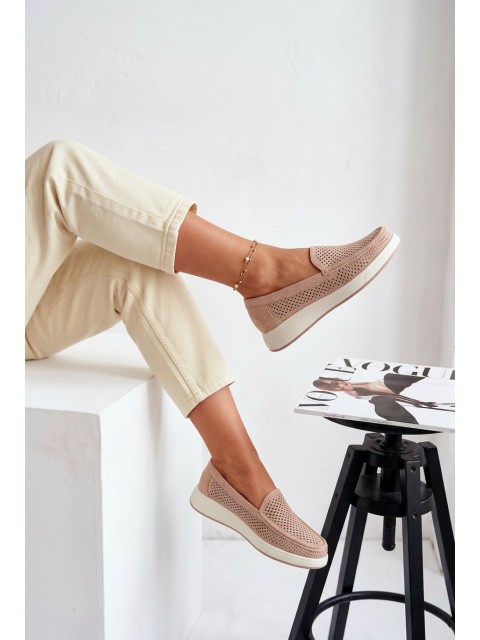 Women's Perforated Loafers Sergio Leone MK097H Beige 2