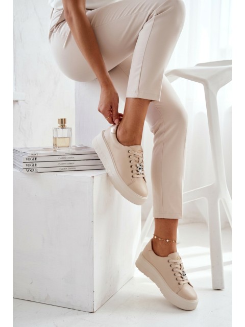 Leather Women's Sneakers With Platform Vinceza 39973 Beige 2