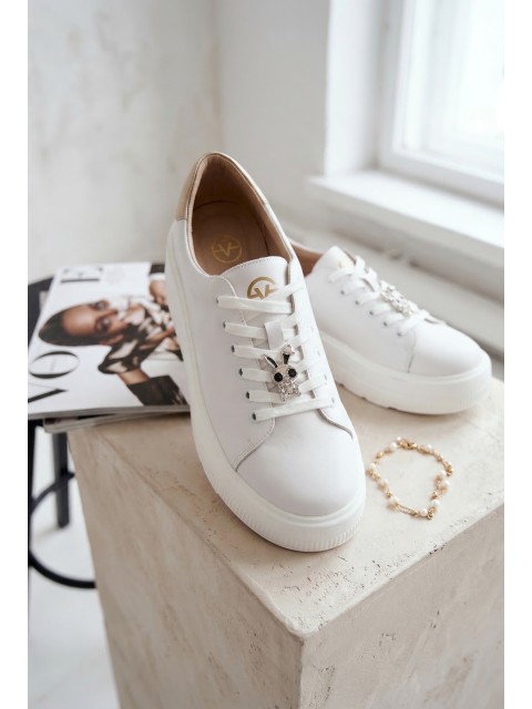 Leather Women's Sneakers Platform With Buckle Vinceza 39973 White 2