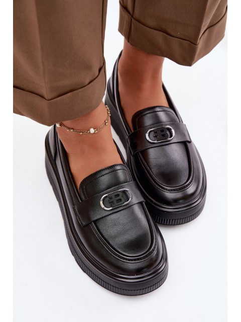 Leather Women's Platform Moccasins Vinceza 39974 Black