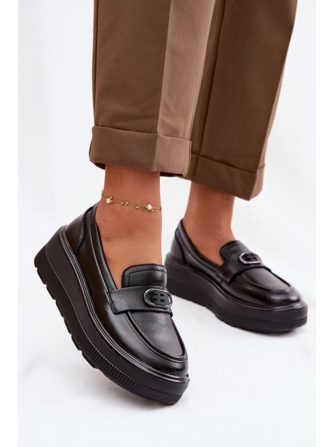 Leather Women's Platform Moccasins Vinceza 39974 Black 2