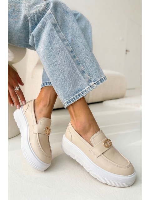 Leather Women's Platform Moccasins Vinceza Beige