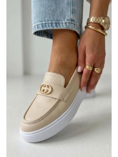 Leather Women's Platform Moccasins Vinceza Beige 2