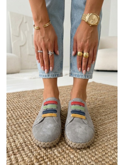 Leather Suede Women's Shoes Vinceza 95377 Gray