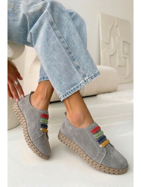 Odiniai zomšiniai moteriški batai Vinceza 95377 pilki