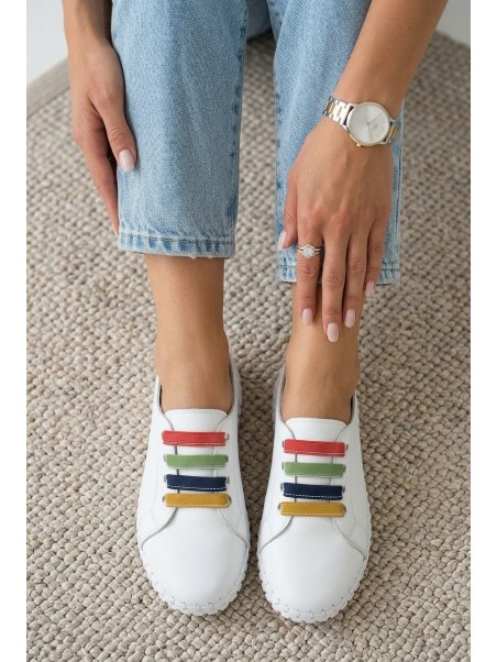 Leather Women's Loafers Vinceza 95376 White