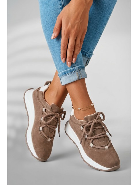 Women's Leather Suede Sneakers Brown Bemela