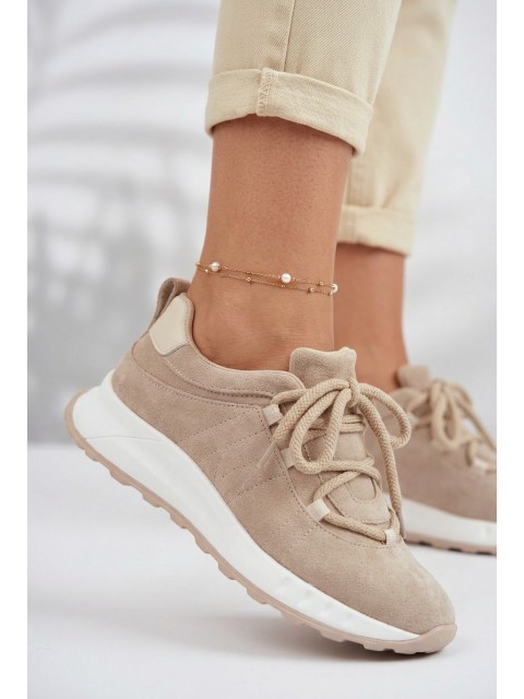 Leather Suede Women's Sneakers Beige Bemela 2