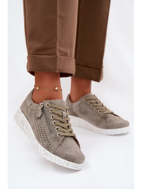 Women's Suede Loafers with Zipper Dark Green Cemela 2