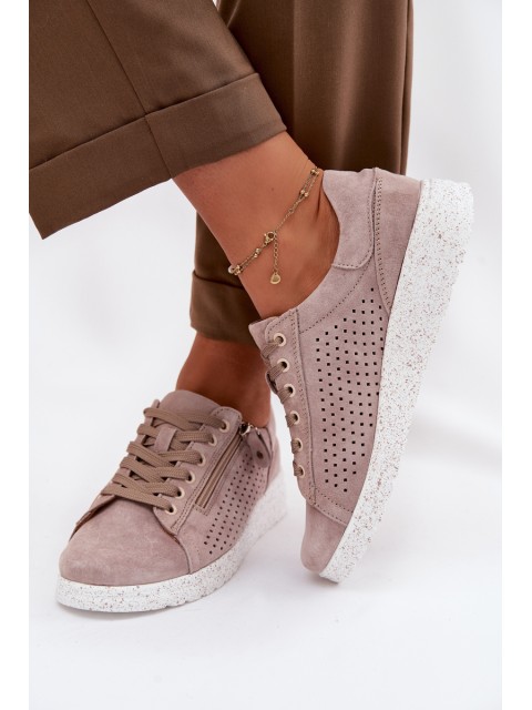 Women's Suede Loafers With Zipper Beige Cemela 2