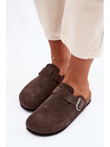 Moteriškos rudos zomšinės šlepetės „Chodaki Vinceza 101332“