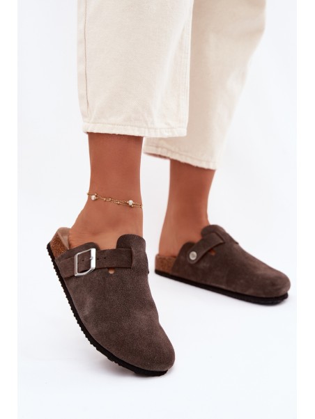 Moteriškos rudos zomšinės šlepetės „Chodaki Vinceza 101332“