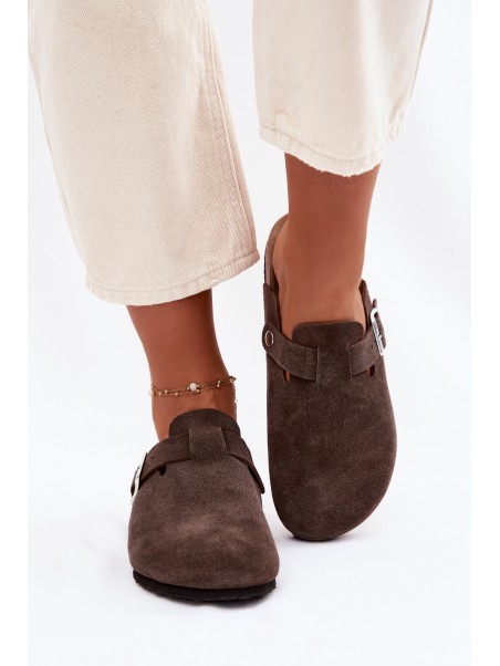 Moteriškos rudos zomšinės šlepetės „Chodaki Vinceza 101332“