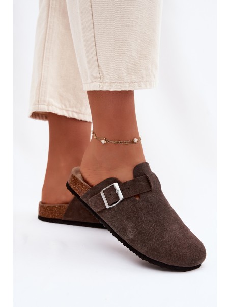 Moteriškos rudos zomšinės šlepetės „Chodaki Vinceza 101332“