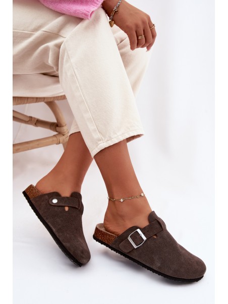 Moteriškos rudos zomšinės šlepetės „Chodaki Vinceza 101332“