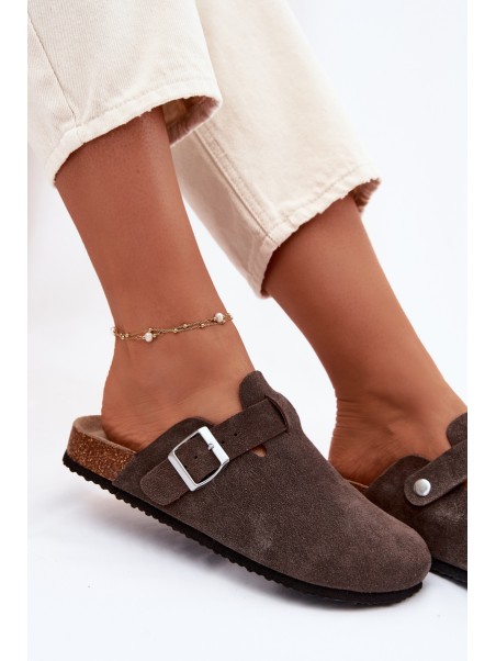 Moteriškos rudos zomšinės šlepetės „Chodaki Vinceza 101332“