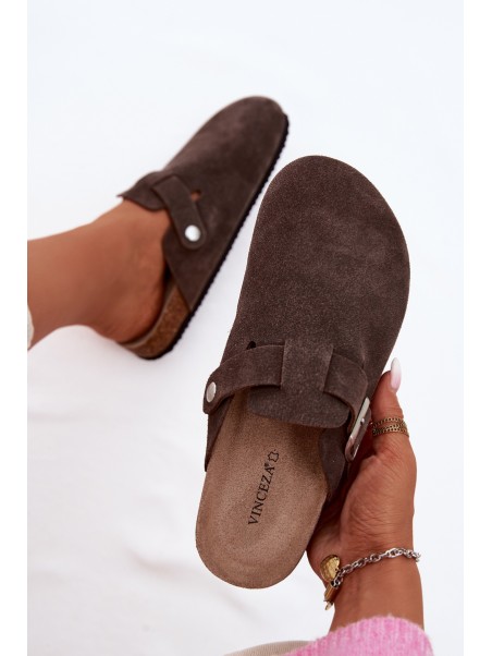 Moteriškos rudos zomšinės šlepetės „Chodaki Vinceza 101332“