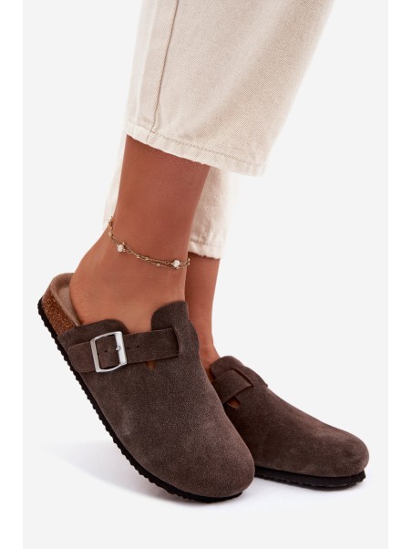 Moteriškos rudos zomšinės šlepetės „Chodaki Vinceza 101332“