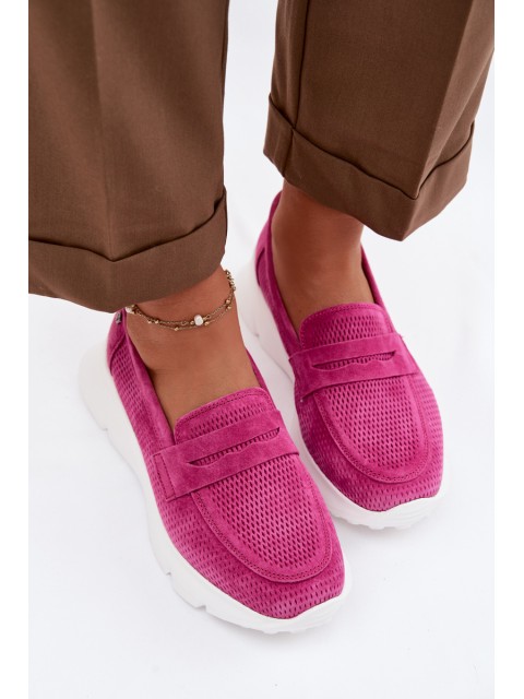 Women's Suede Loafers on Platform Vinceza 79626 Fuchsia