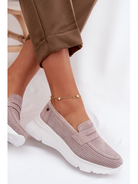 Women's Suede Loafers on Platform Vinceza Beige