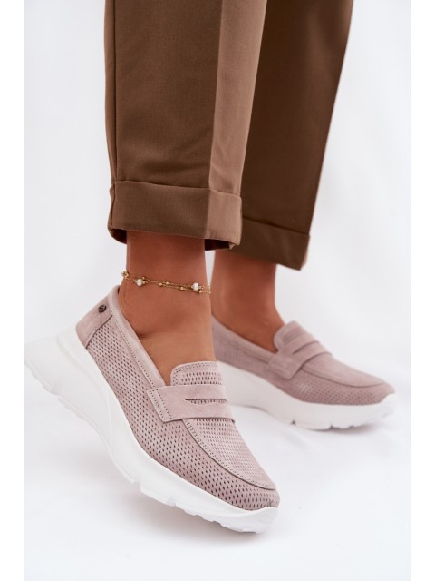 Women's Suede Loafers on Platform Vinceza Beige 2