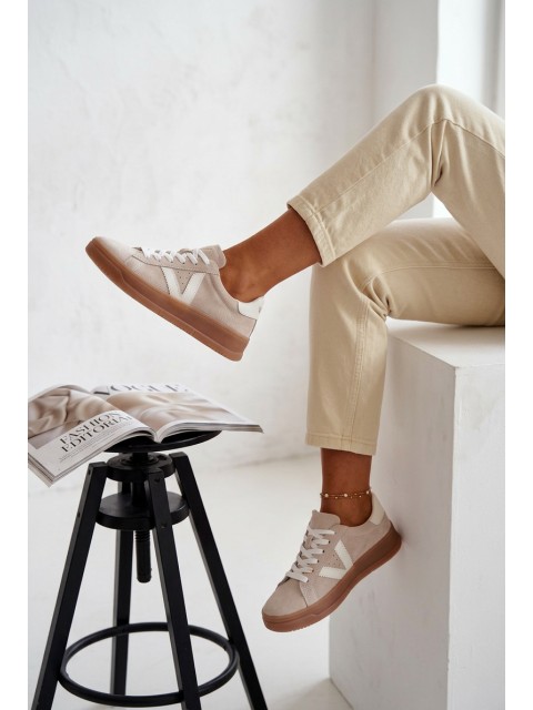 Women's Sneakers Made of Natural Suede on Platform Vinceza Beige
