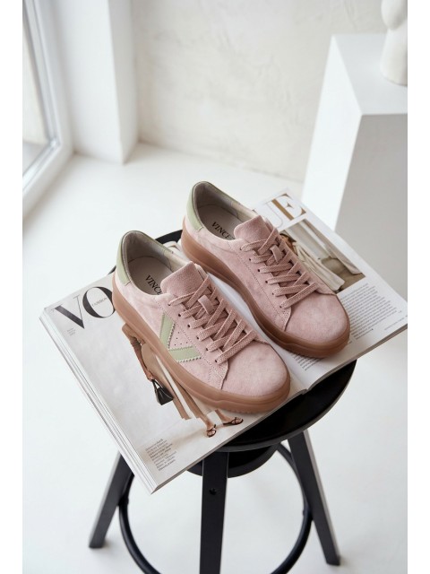 Women's Sneakers Made of Natural Suede on Platform Vinceza 79597 Pink