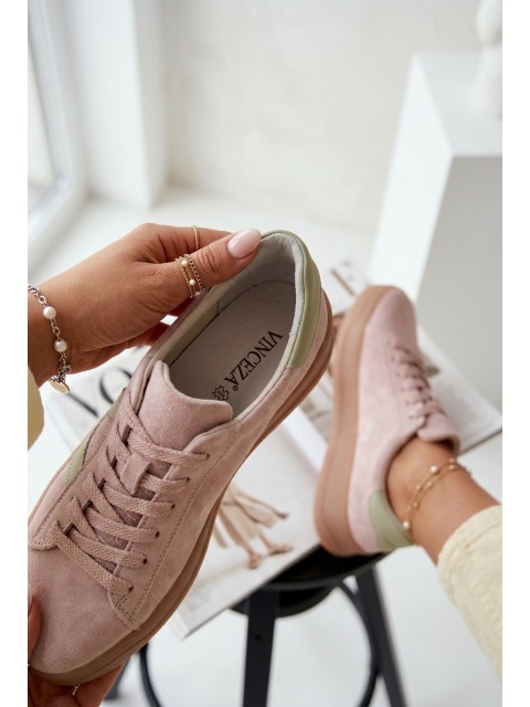 Women's Sneakers Made of Natural Suede on Platform Vinceza 79597 Pink 2