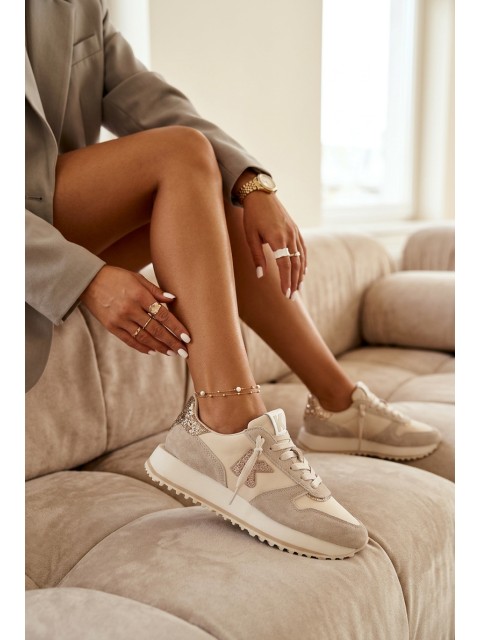 Leather Suede Women's Sneakers On Platform Kobbo 100103 Beige 2