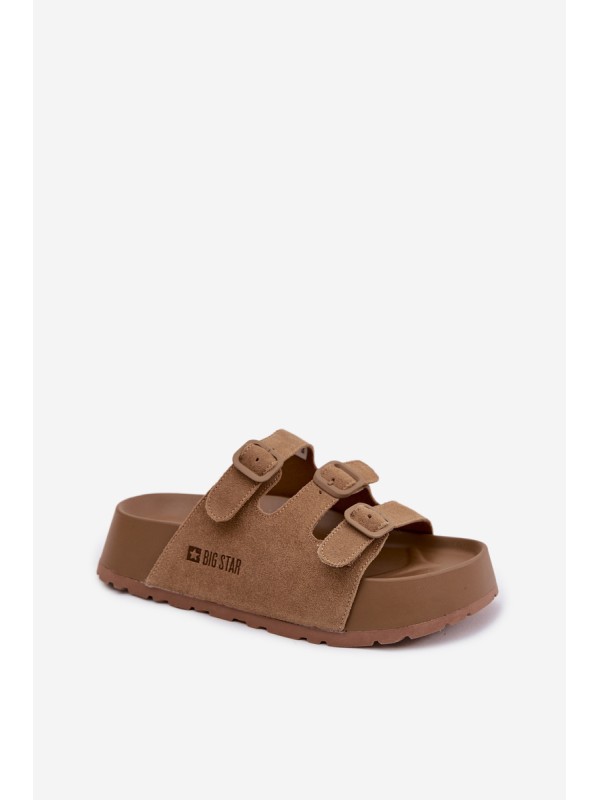 Moteriškos storos platforminės basutės su dirželiais „Big Star“ TT274530 Camel spalvos
