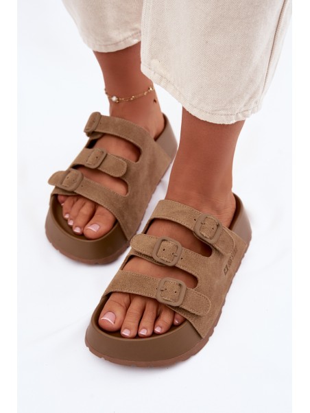 Moteriškos storos platforminės basutės su dirželiais „Big Star“ TT274530 Camel spalvos