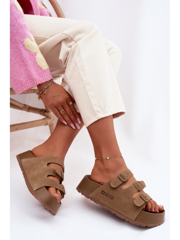 Moteriškos storos platforminės basutės su dirželiais „Big Star“ TT274530 Camel spalvos