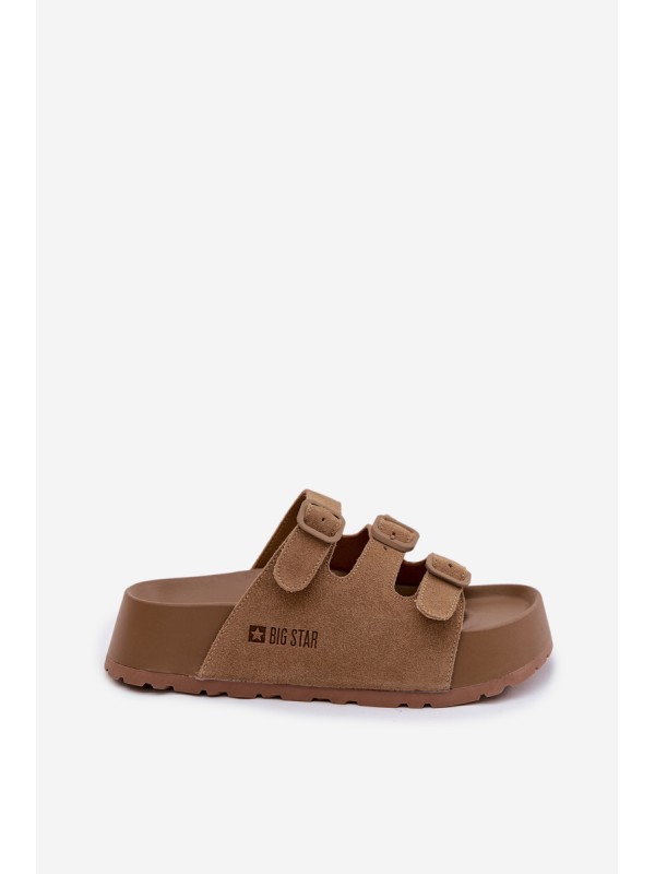 Moteriškos storos platforminės basutės su dirželiais „Big Star“ TT274530 Camel spalvos