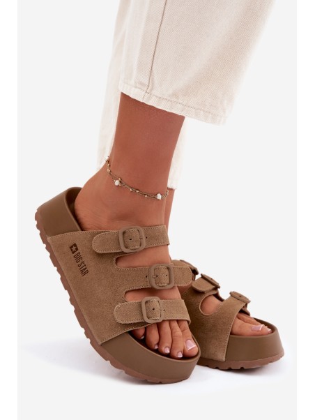 Moteriškos storos platforminės basutės su dirželiais „Big Star“ TT274530 Camel spalvos