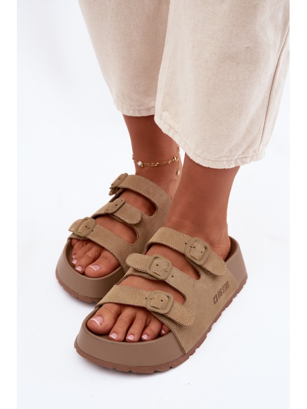 Moteriškos „Massy“ platforminės šlepetės su dirželiais „Big Star“ smėlio spalvos