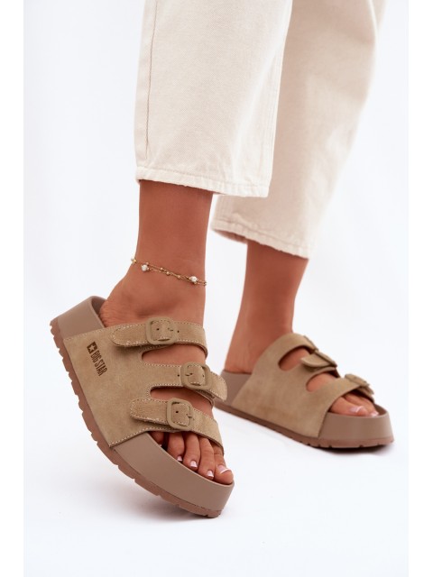 Women's Massy Platform Slides With Straps Big Star Beige 2