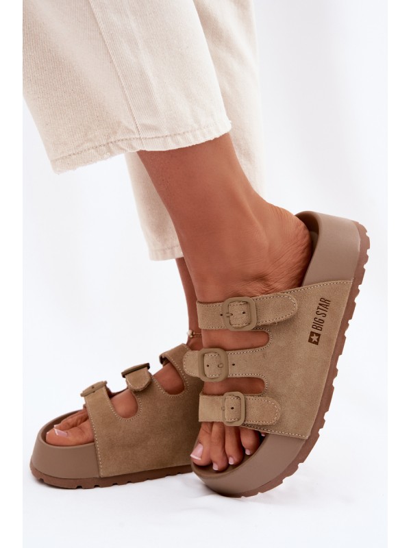 Moteriškos „Massy“ platforminės šlepetės su dirželiais „Big Star“ smėlio spalvos