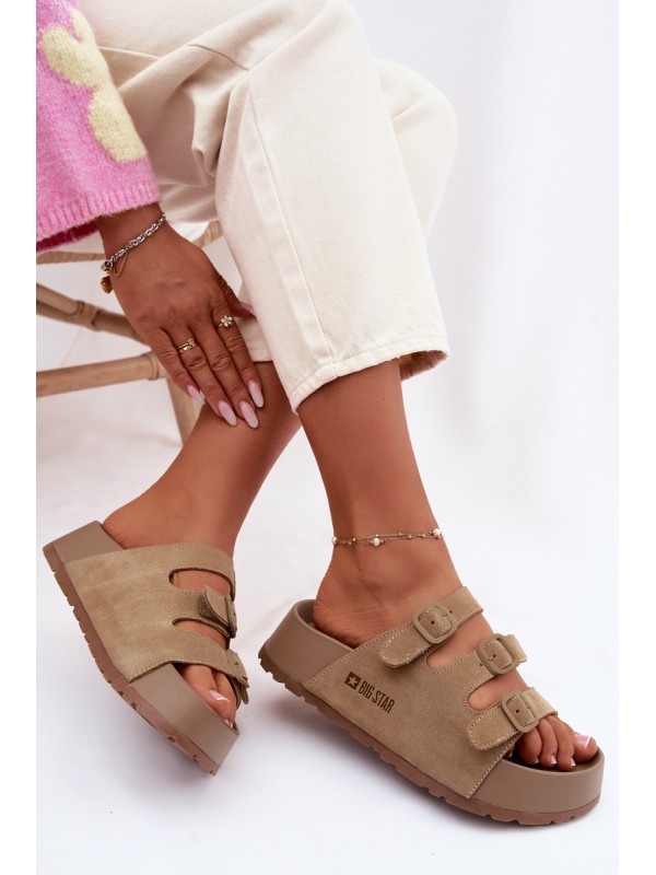 Moteriškos „Massy“ platforminės šlepetės su dirželiais „Big Star“ smėlio spalvos