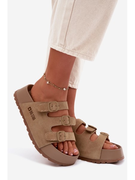 Moteriškos „Massy“ platforminės šlepetės su dirželiais „Big Star“ smėlio spalvos