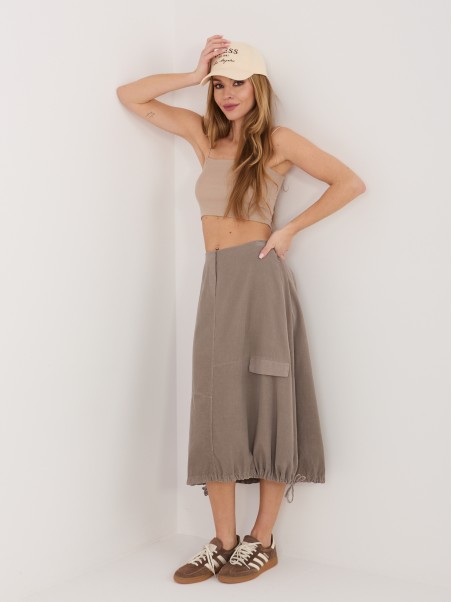 Sijonas-IT-SD-FL10158.94-tamsiai smėlio spalvos