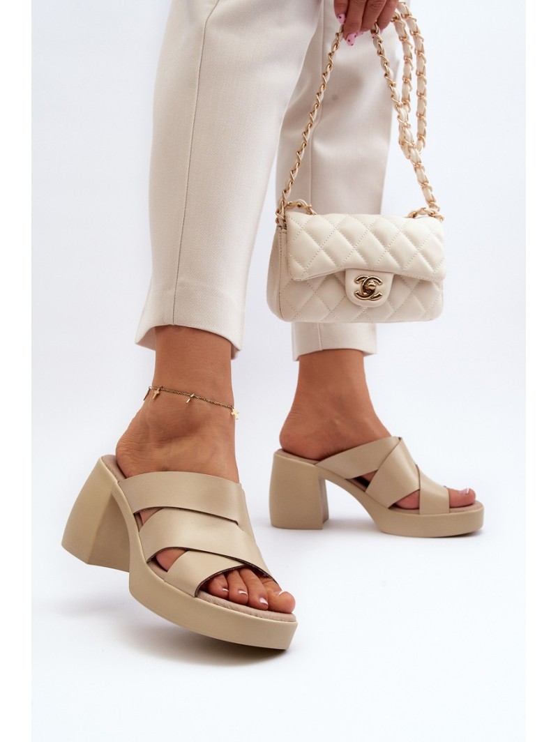 Zazoo 40373 Odiniai sandalai su Block Heel Beige