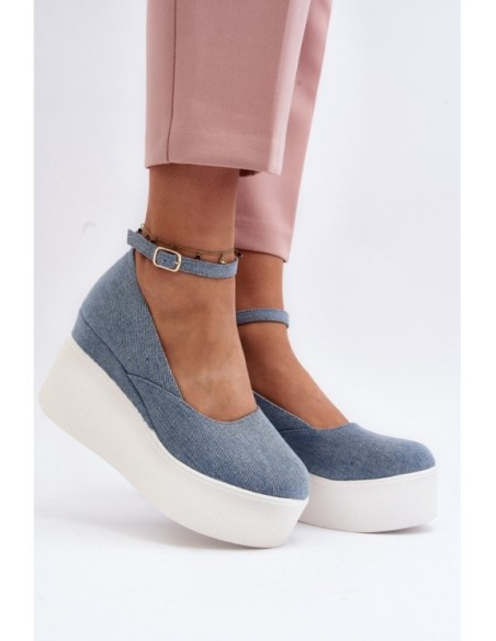 Women's Denim Wedge Espadrilles Blue Malla