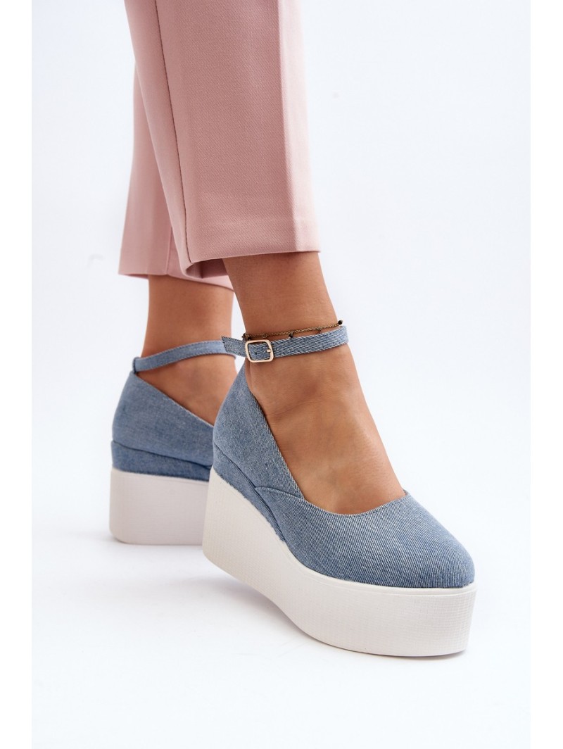 Women's Denim Wedge Espadrilles Blue Malla