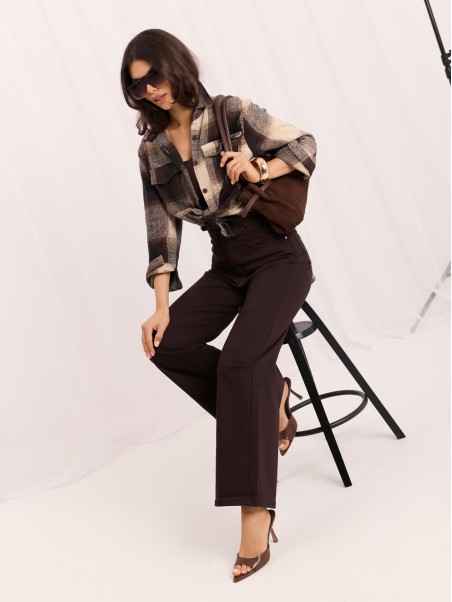 Spodnie jeans-D60140BA62672A2-ciemny brązowy
