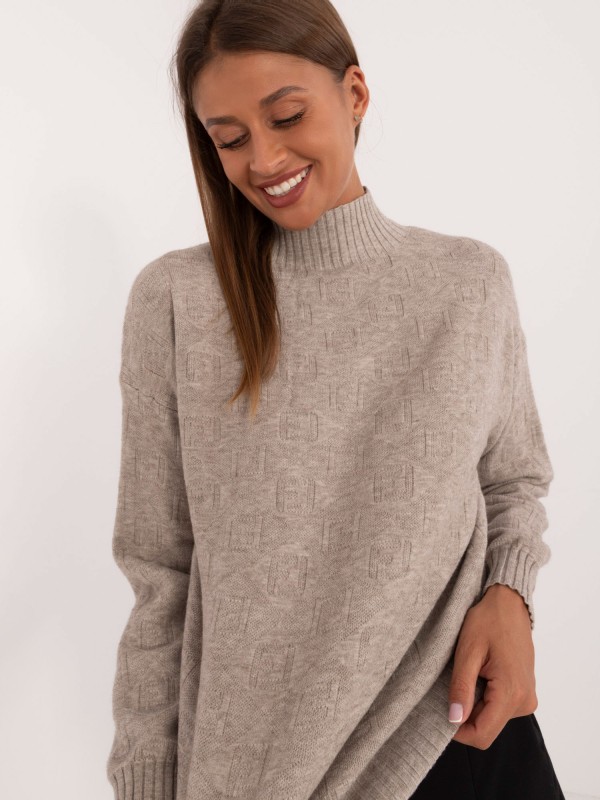 Sweter-AT-SW-2339.54-ciemny bezowy
