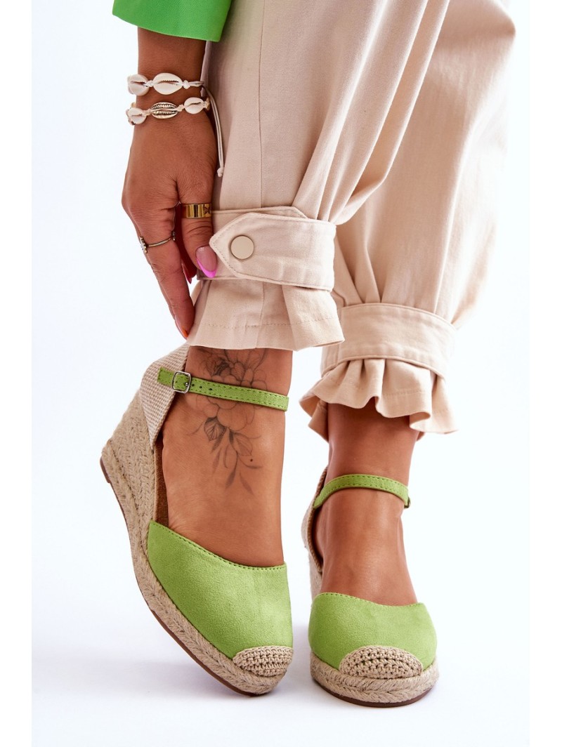 Suede Espadrilles Wedge Sandalas Green Cammer