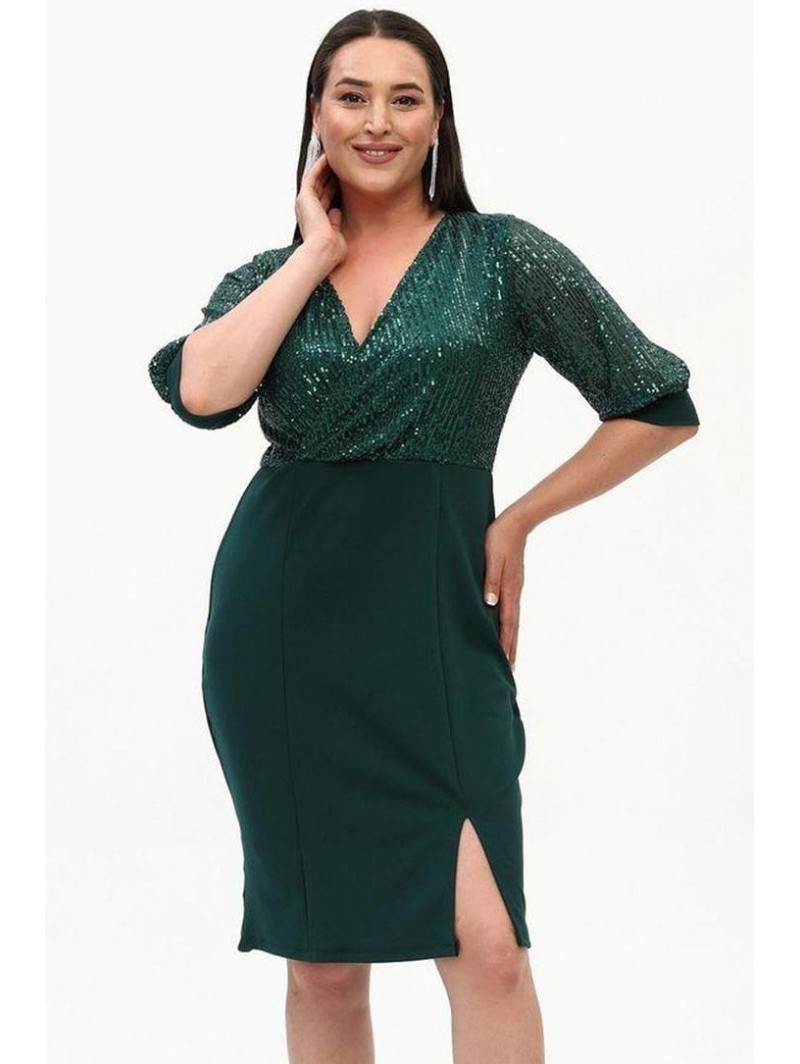 Žalia suknelė su žvyneliais ❤️ Suknelės apkūnioms