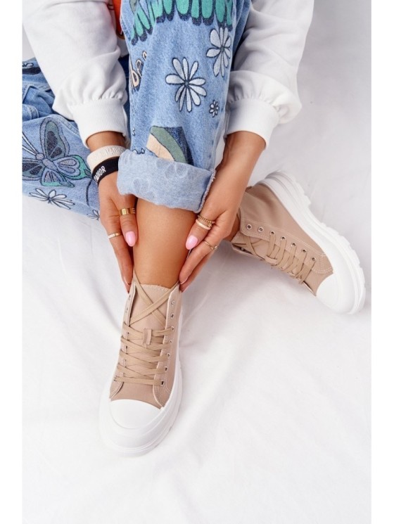 Women's High Sneakers On A Chunky Sole Light Brown Trissy 2